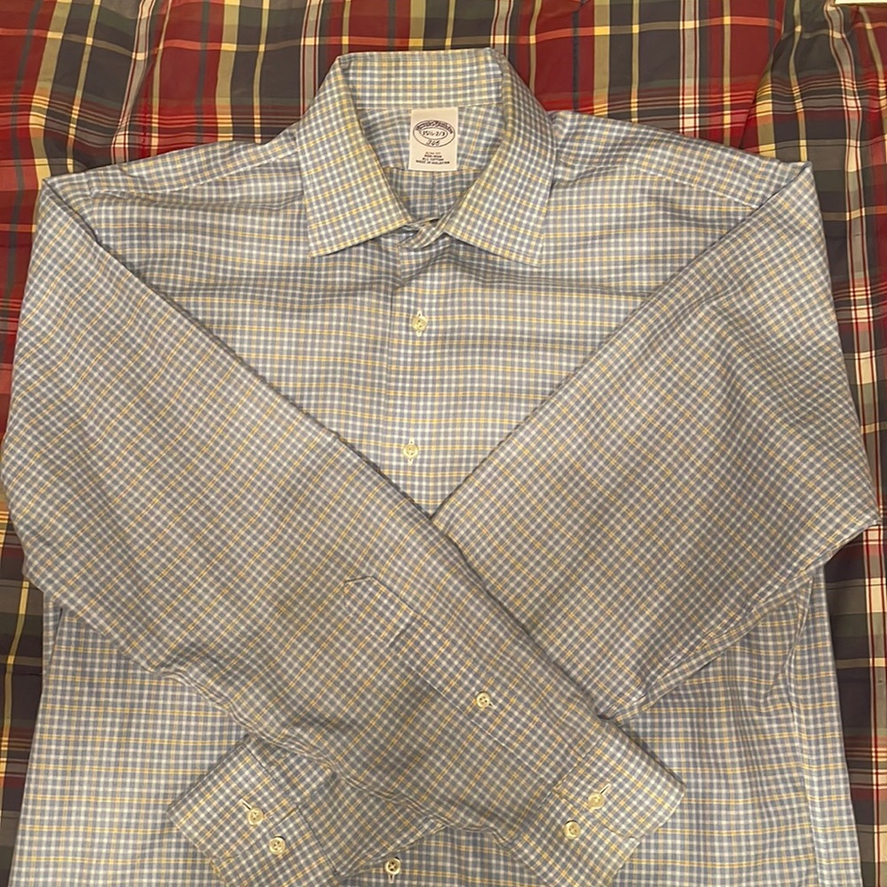 Men’s Brooks Brothers 346 Cotton LS DresShrt Blue/Yellow 15.5neck, 32/33 sleeve